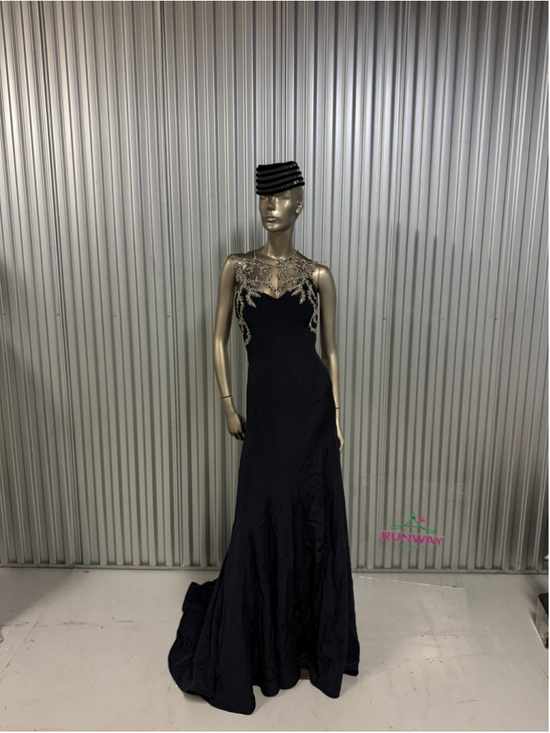 Anna Maier Couture Dresses & Skirts - Anna Maier Couture Navy Blue Formal Gown | Silver Embroidered Illusion Bodice |